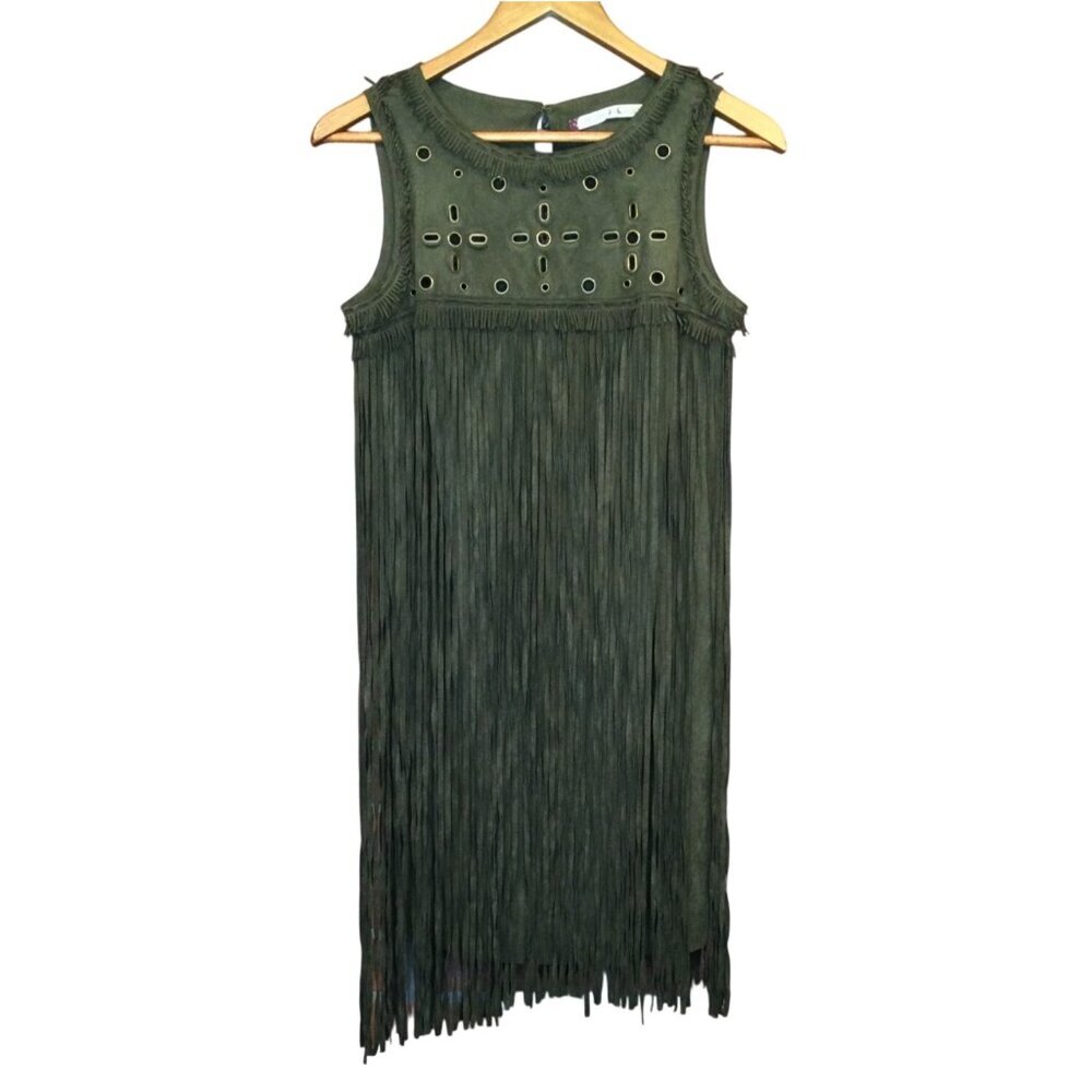 Chelsea & Violet Olive Fringe Dress Size XS Sleeveless Boho Hippie Country